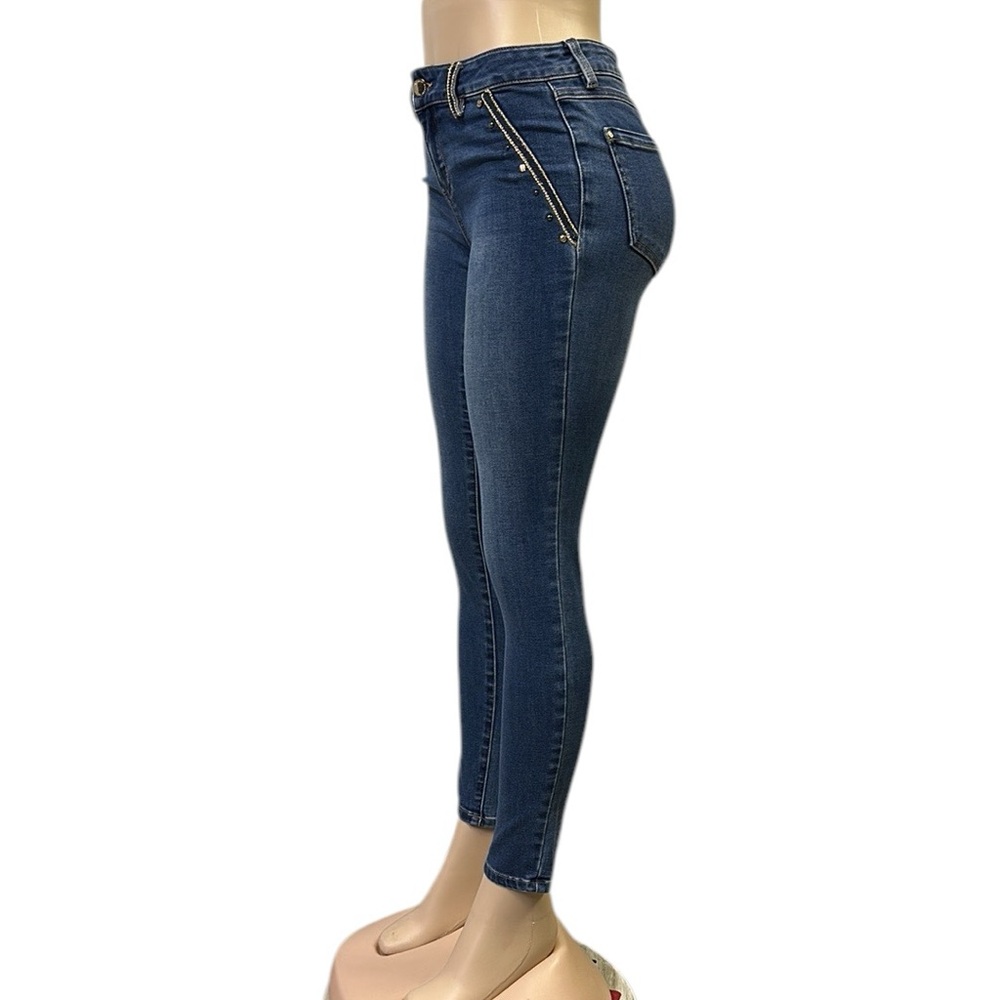 Morgan De Toi Paris Designed Vintage Denim Gold Embellished Ankle Crop Jeans 4